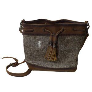 STS Ranch Leather Cowhide Calf Hair Crossbody Bag Purse Brown Rustic Cowgirl